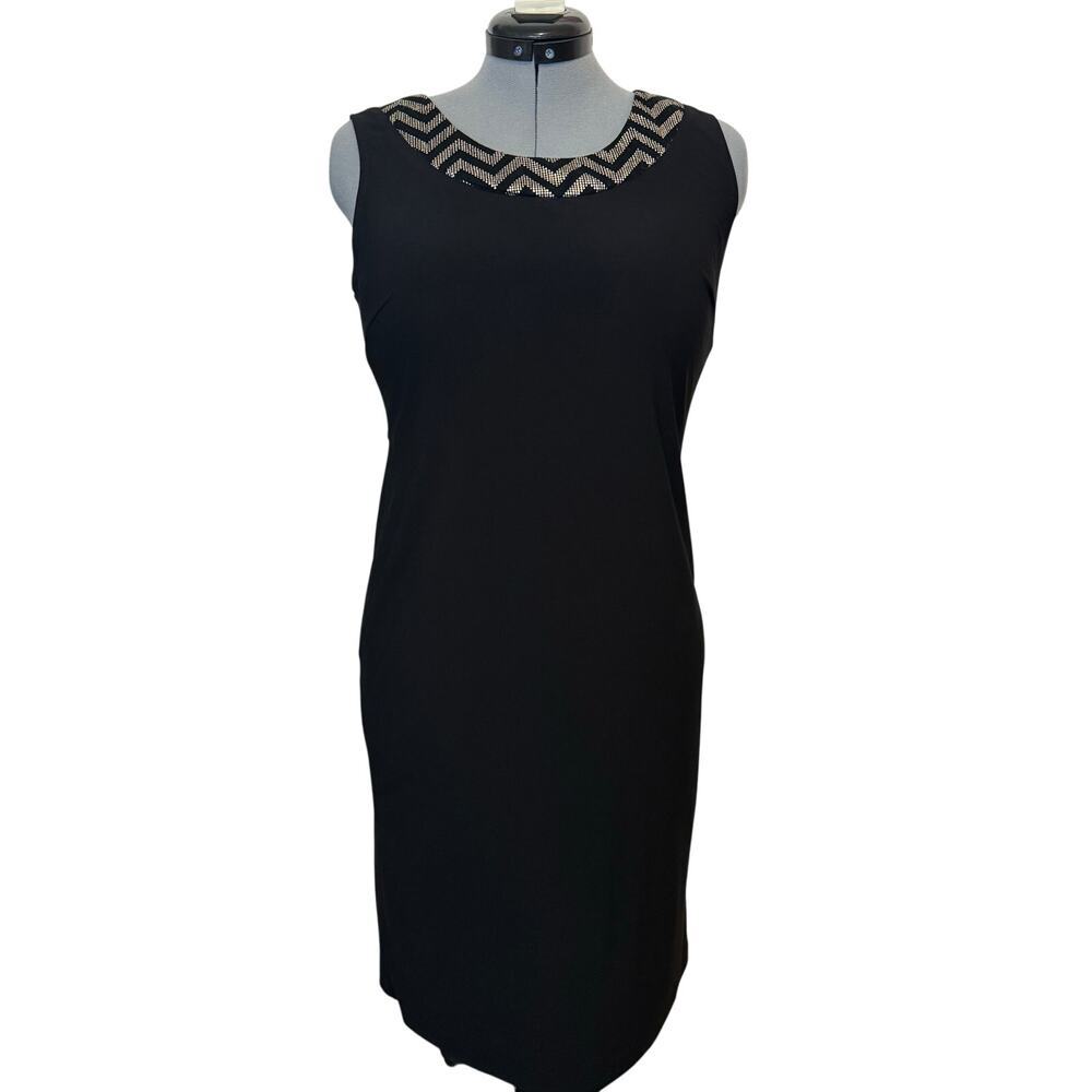 R&M Richards Women’s Black Sleeveless Sheath Dress w/ Embellished Neck Size 6
